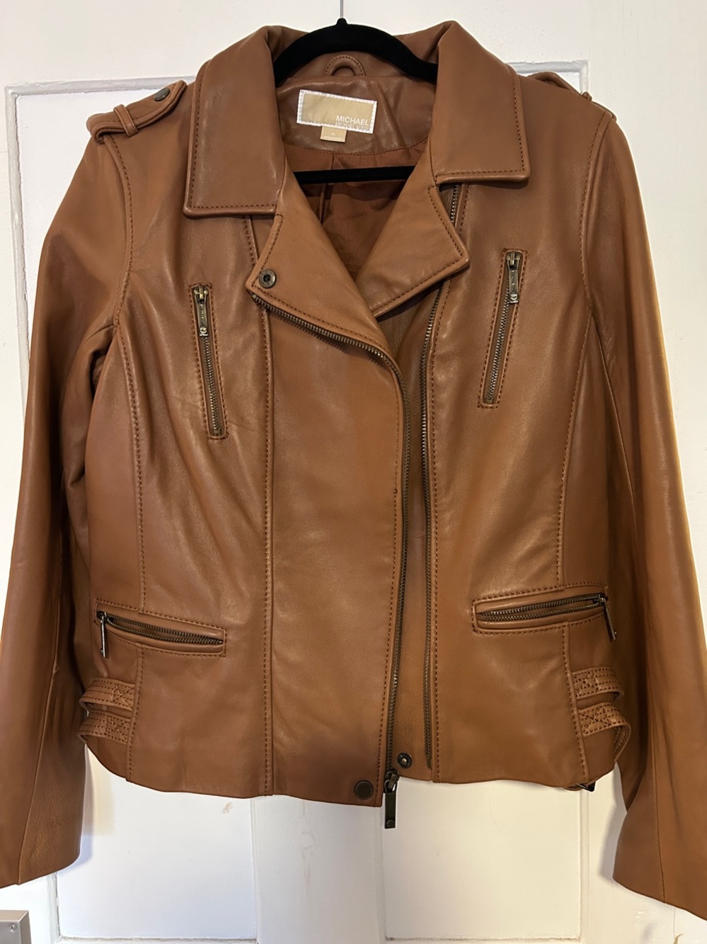 MICHAEL Michael Kors Cognac Leather Moto Jacket